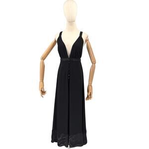 In The Now Black 100% Silk Plunging Button Front Dress